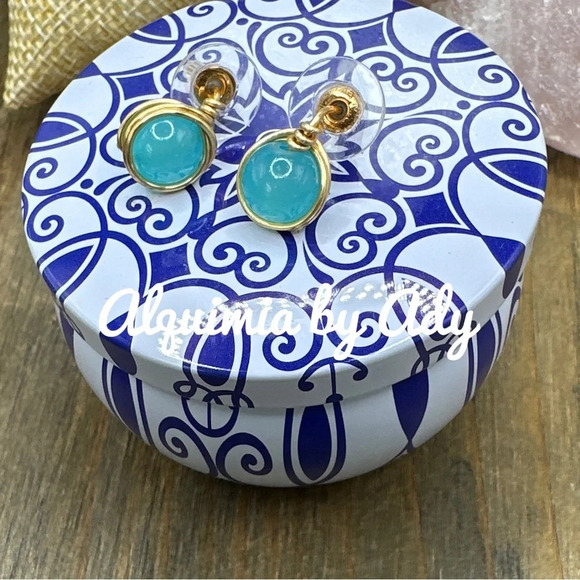 Untreated topaz gold handmade stud minimalist colorful spheres earrings - Picture 1 of 2